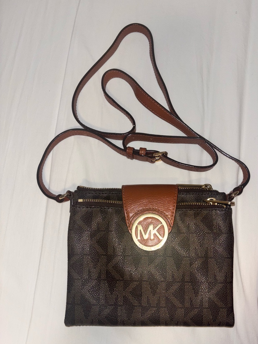Michael Kors Brown Crossbody Wallet with Tan Trim
